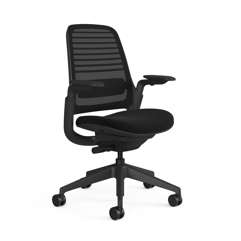 Steelcase Series 1 Meshback 3D Microknit Black; Seat fabric Omni-R Ebony; Frame Black