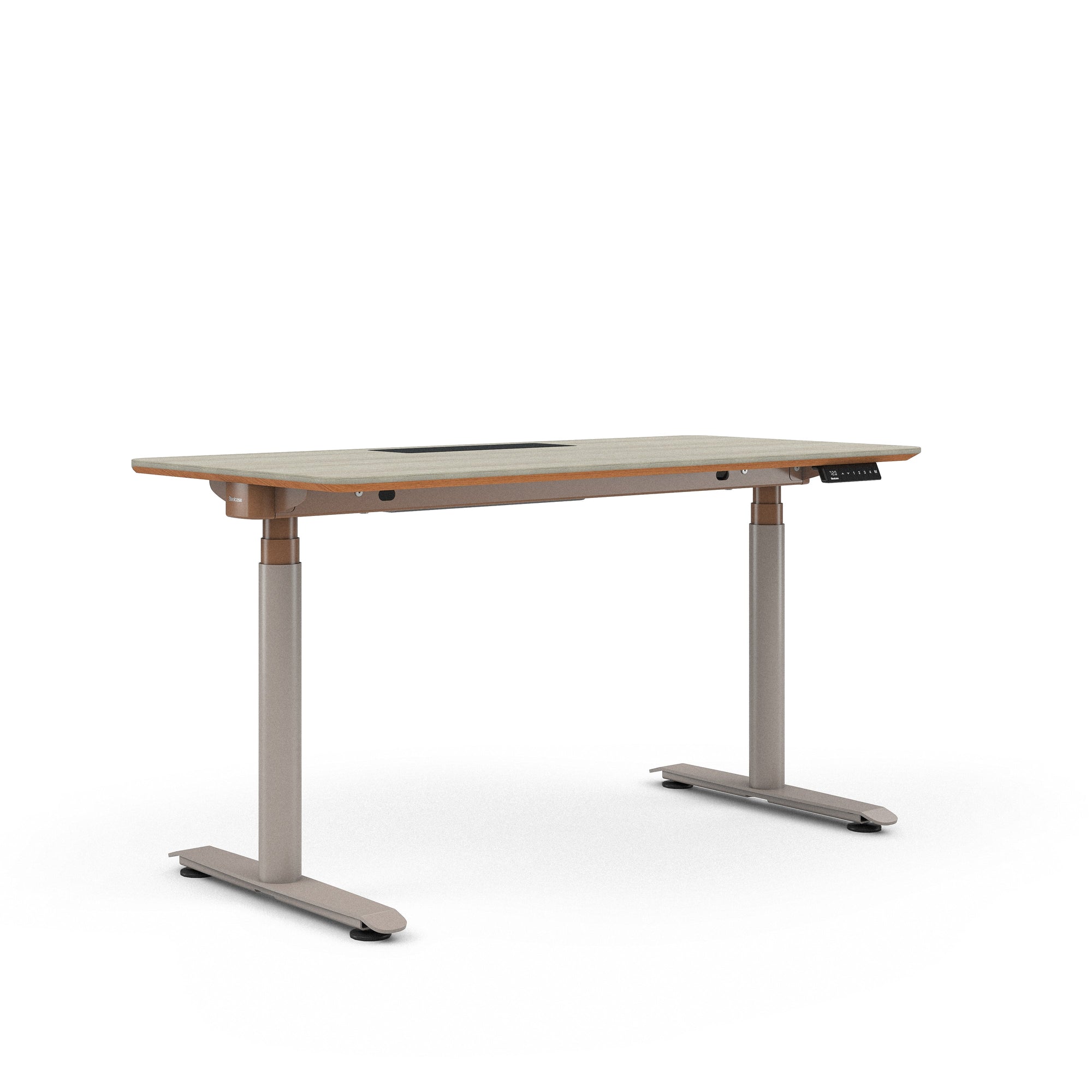 Grey Oak Top with Chamfered Edge; Matte Copper + Nickel Base