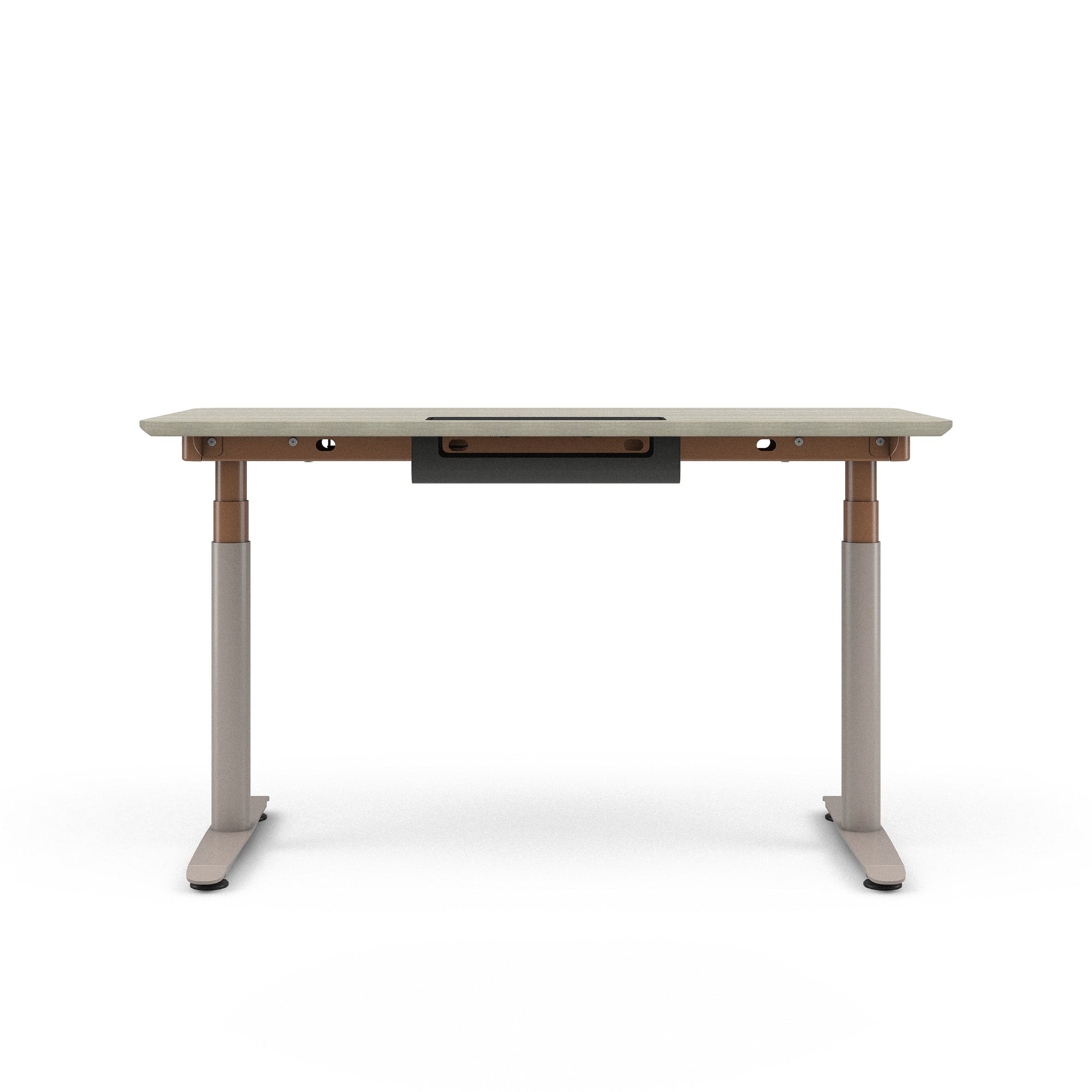 Grey Oak Top with Chamfered Edge; Matte Copper + Nickel Base